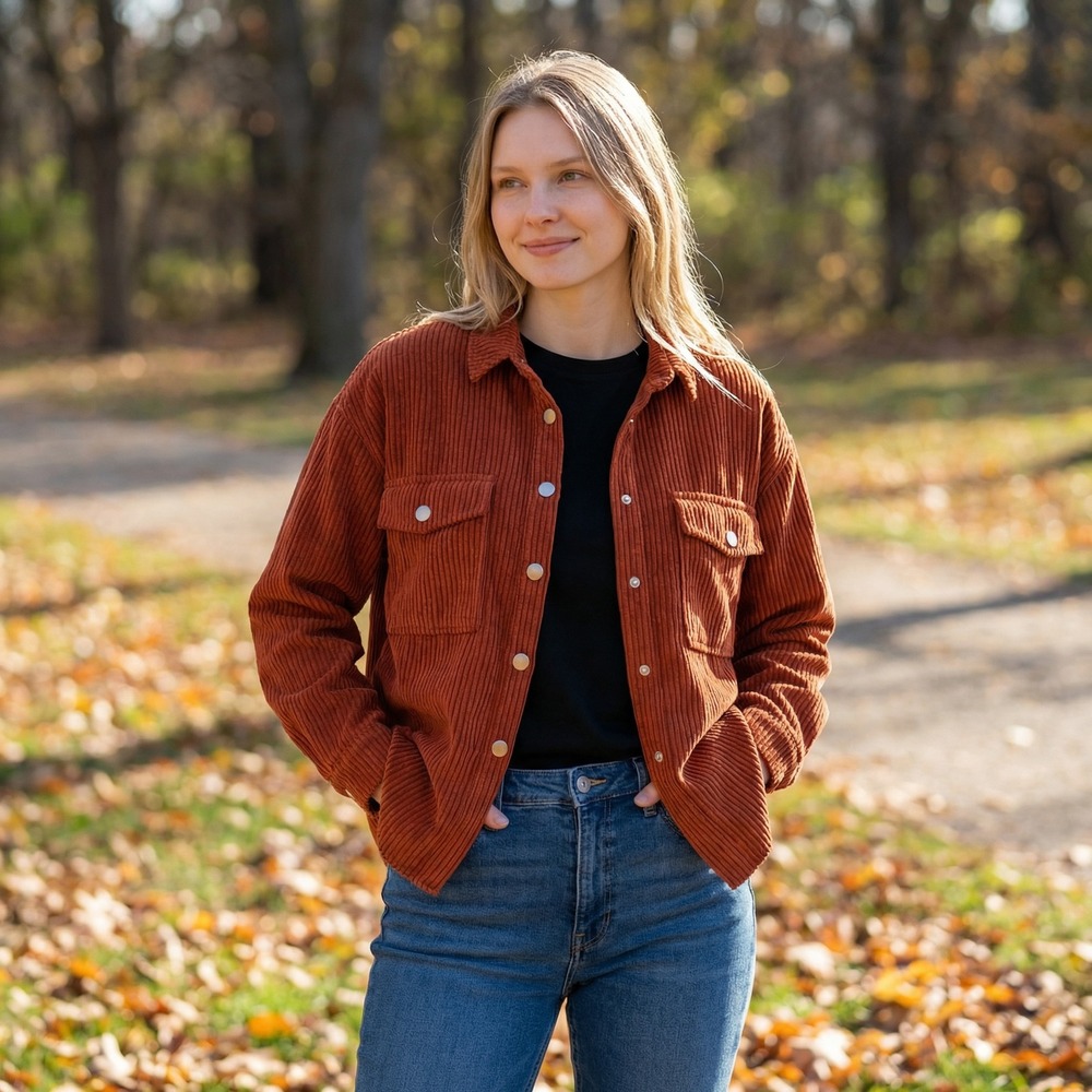 Happiness Istanbul Corduroy Shacket Women 36 Rust Orange‎ Button Front Oversized